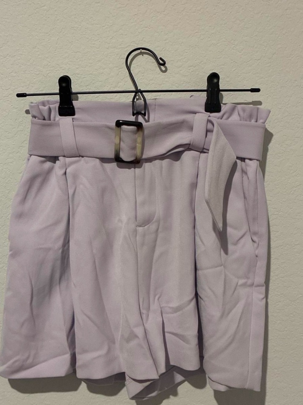 Lilac Paperbag Waist Belted Shorts